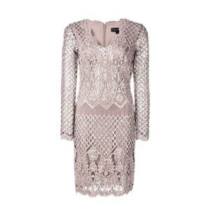 Tadashi Shoji Art Deco Corded Lace Embroidered Mesh Overlay Sheath Dress Size 6